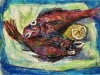 Cartoccio con pesci e limone - t.m. su cartoncino - 30x40