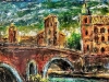 Notturno all'isola Tiberina - t.m. su cartoncino - 30x40